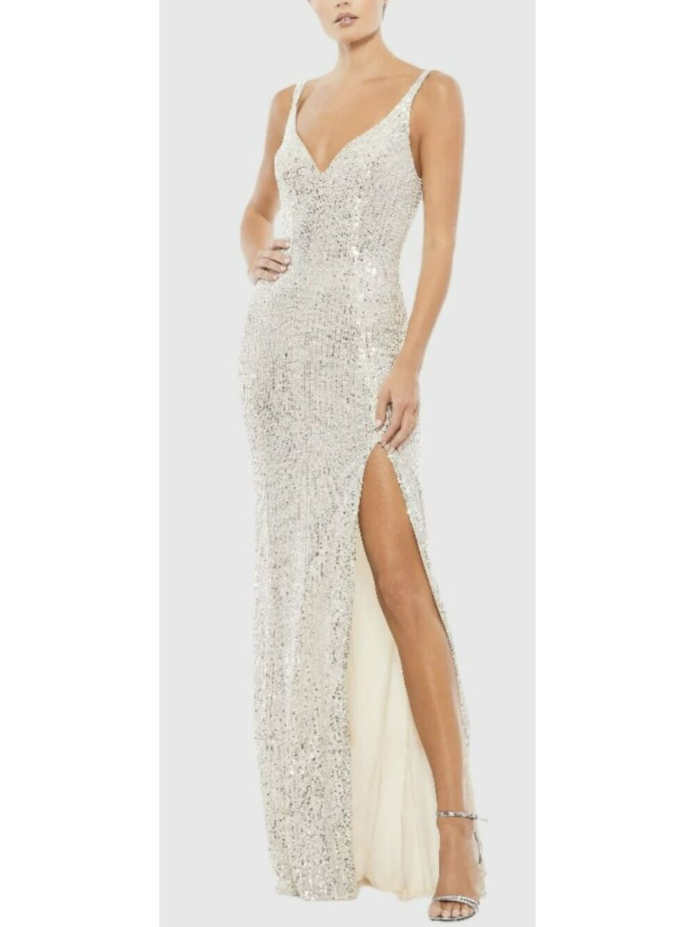 Mac Duggal Sequined Scoop Back Slit Formal Gown Maxi Dress 14 NWT